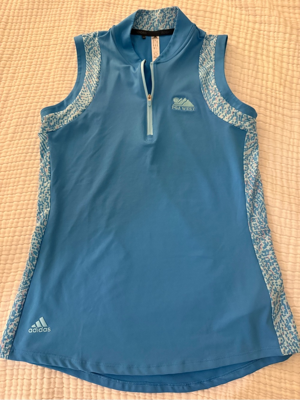 adidas Light Blue Sleeveless Golf Top with Patterned Side Panels